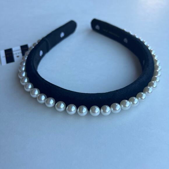 RARE Lele Sadoughi Timeless Chic Pearls Jet Black Velvet Slim Headband - Picture 4 of 9